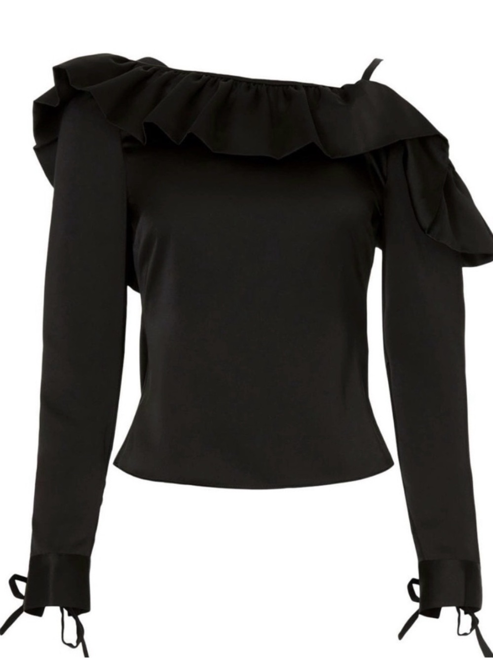 Osman Yousefzada Collective Black One-Shoulder Ruffle Top Size 2 MSRP $350